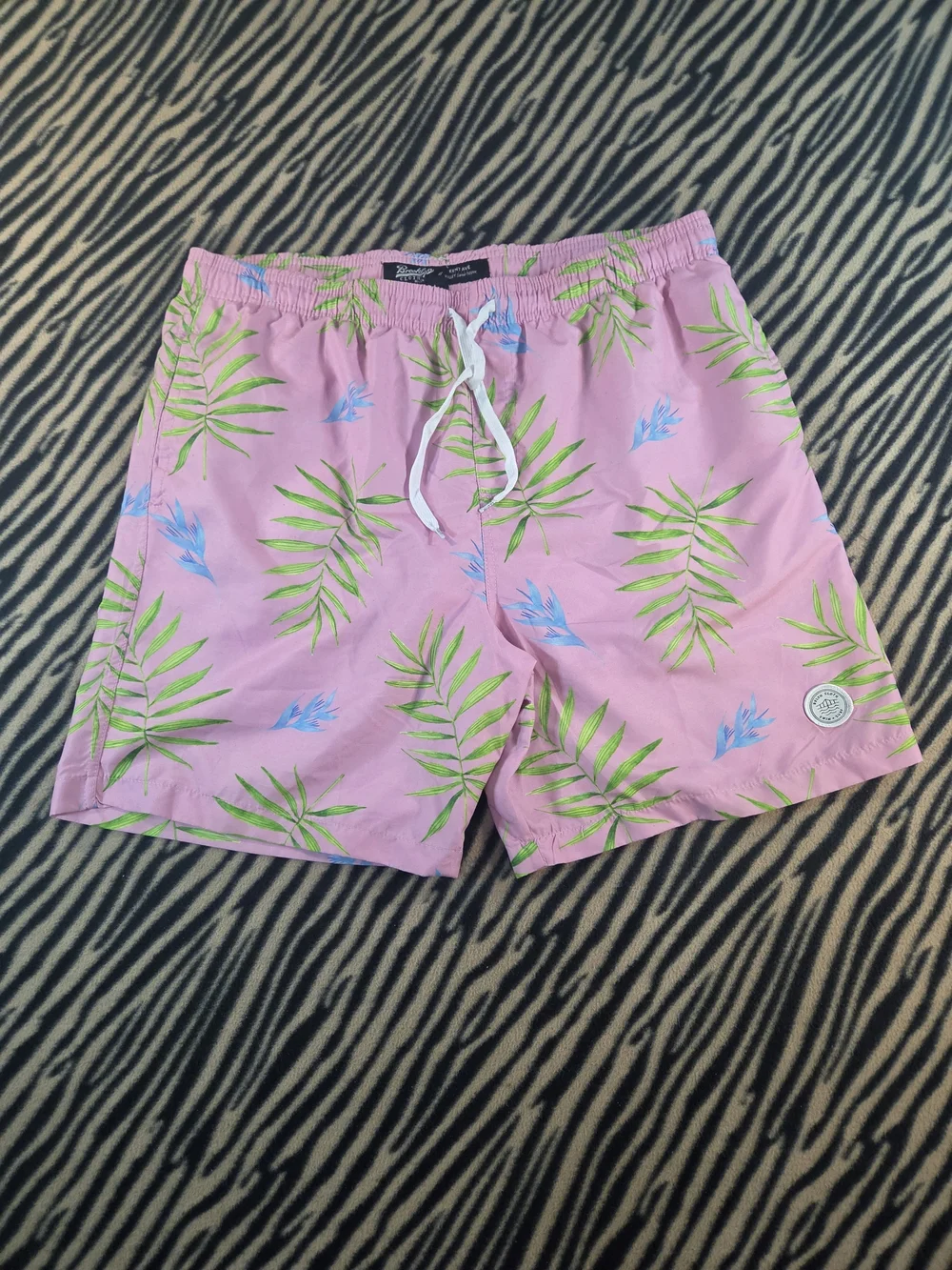 Brooklyn Cloth Kent Ave Volley Swim Trunks Pink Palm Leaf Print